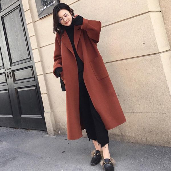 women's wool & blends ailegogo autumn winter women long hepburn cashmere coat casual female style turn down collar belt loose fit outwe, Black
women's wool & blends ailegogo autumn winter women long hepburn cashmere coat casual female style turn down collar belt loose fit outwe, Black