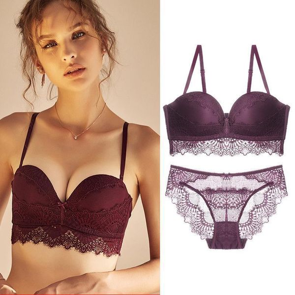 lace 1/2 cup push-up wireless seamless bra and panties set medium padded lacy underwear sets women lingerie white black, Red;black
lace 1/2 cup push-up wireless seamless bra and panties set medium padded lacy underwear sets women lingerie white black, Red;black