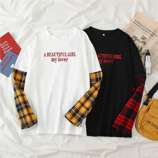 harajuku kawaii women tshirt loose casual long sleeve plaid patchwork t shirt autumn students simple letter white black t shirts
harajuku kawaii women tshirt loose casual long sleeve plaid patchwork t shirt autumn students simple letter white black t shirts
