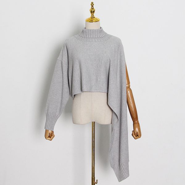 european and american style new high neck autumn 2020 long sleeve single sleeve slit short sweater loose temperament commuters all-matching, White;black
european and american style new high neck autumn 2020 long sleeve single sleeve slit short sweater loose temperament commuters all-matching, White;black