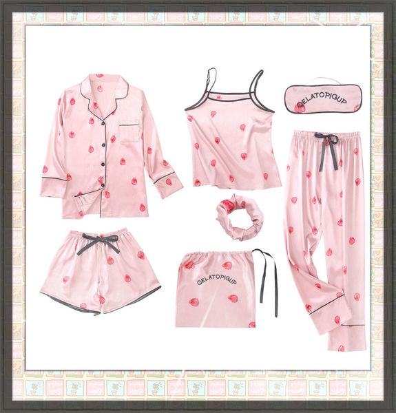 pink women's 7 pieces pajamas sets faux silk striped pyjama women sleepwear sets spring summer autumn homewear55, Black;red
pink women's 7 pieces pajamas sets faux silk striped pyjama women sleepwear sets spring summer autumn homewear55, Black;red