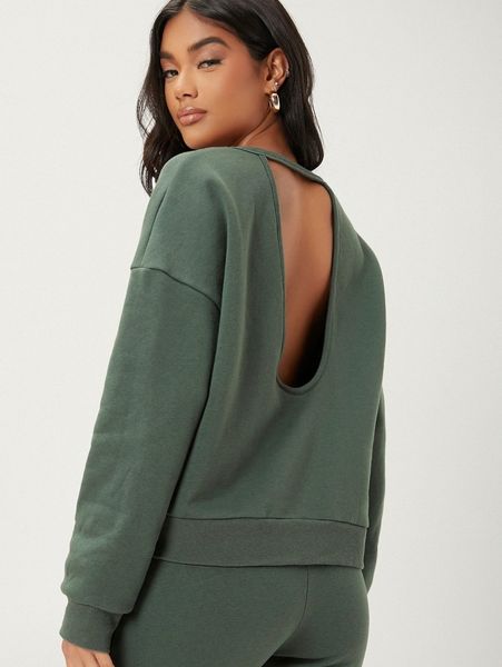 solid cut out back drop shoulder sweatshirt a9rv#, White;black
