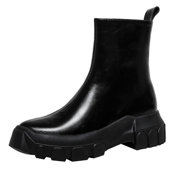 2021 new snowboots genuine leather high heels black woman shoes boots ankle c366