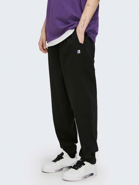 men embroidered patched drawstring pants 51p7#, Black