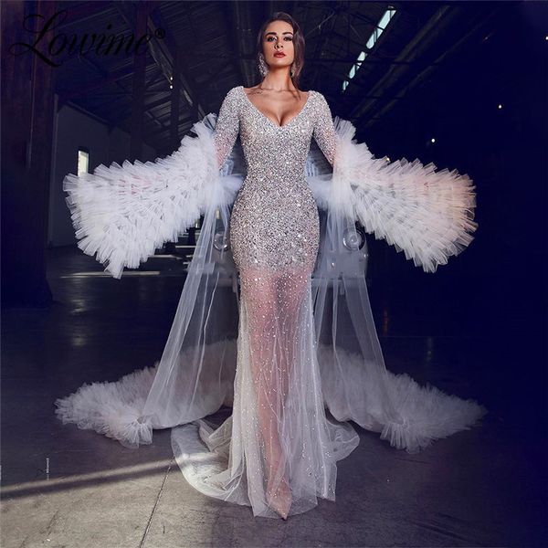 glitter heavy beading illusion mermaid prom dresses 2021 two pieces evening gowns long ruffles tiered train puffy sleeve pageant dress, Black
glitter heavy beading illusion mermaid prom dresses 2021 two pieces evening gowns long ruffles tiered train puffy sleeve pageant dress, Black