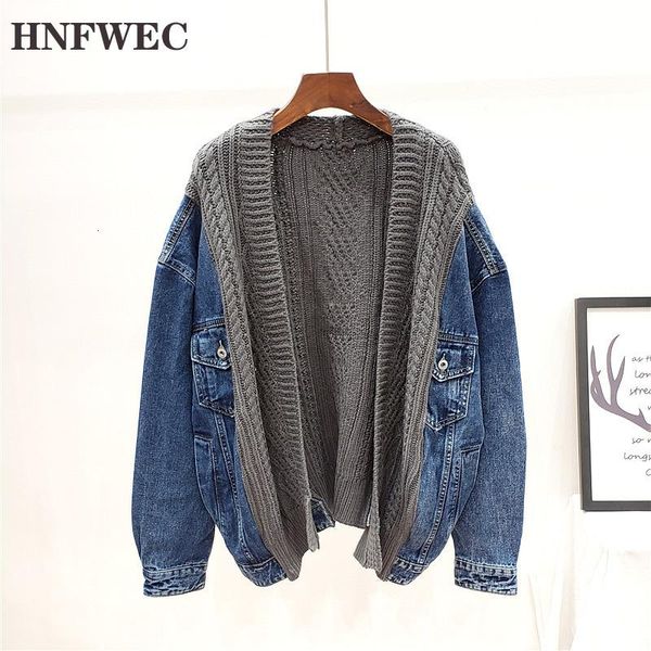 women's jackets 2021 fashion autumn winter knitted denim stitching jacket women loose casual tide high street coat female f327, Black;brown
women's jackets 2021 fashion autumn winter knitted denim stitching jacket women loose casual tide high street coat female f327, Black;brown