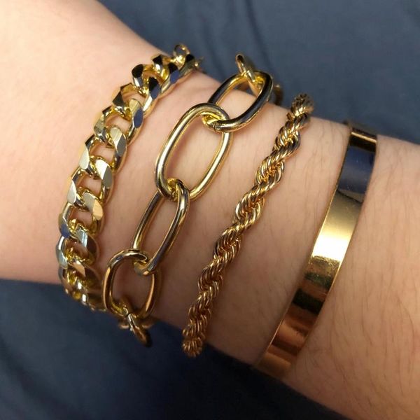 link, chain 4pcs/set punk curb cuban bracelet for women hip hop chunky thick twisted bracelets bangles fashion jewelry, Black
link, chain 4pcs/set punk curb cuban bracelet for women hip hop chunky thick twisted bracelets bangles fashion jewelry, Black