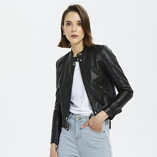 women's leather & faux 2021 autumn pu soft jacket women motorcycle zipper coat female slim biker coats basic streetwear short loose, Black
women's leather & faux 2021 autumn pu soft jacket women motorcycle zipper coat female slim biker coats basic streetwear short loose, Black