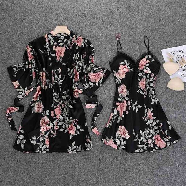 black spring womens 2pcs robe suit sleepwear casual wear pajamas strap nightwear sleep kimono bath gown sets, Black;red
black spring womens 2pcs robe suit sleepwear casual wear pajamas strap nightwear sleep kimono bath gown sets, Black;red
