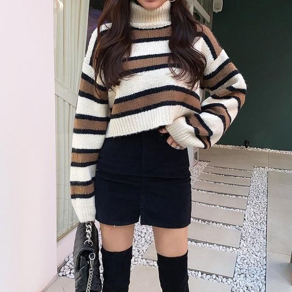 korea new fashion turtleneck sweater women striped long sleeve pullover 2020 autumn winter casual chic sweaters top, White;black
korea new fashion turtleneck sweater women striped long sleeve pullover 2020 autumn winter casual chic sweaters top, White;black