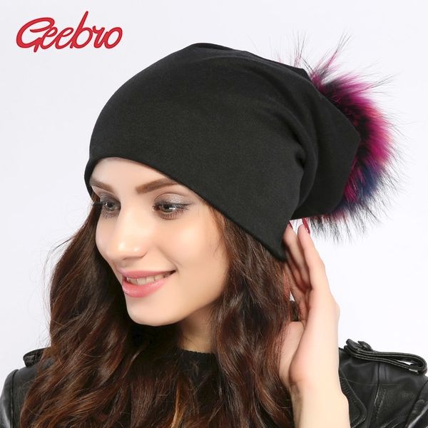 geebro women's beanie hat autumn casual colorful pom pom slouchy beanies girls fox raccoon fur pompon female pompom skullies cap y20010, Blue;gray
geebro women's beanie hat autumn casual colorful pom pom slouchy beanies girls fox raccoon fur pompon female pompom skullies cap y20010, Blue;gray