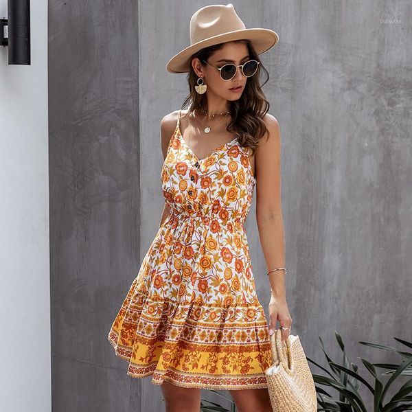 summer sweet spaghetti strap button dress women cotton print v neck high waist sleeveless dress 2020 new1, Black;gray 
summer sweet spaghetti strap button dress women cotton print v neck high waist sleeveless dress 2020 new1, Black;gray
