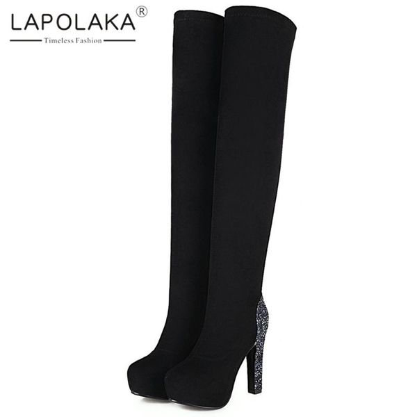 lapolaka fashion super high heels elastic band boots woman shoes platform slip on concise over the knee stretch boots, Black
lapolaka fashion super high heels elastic band boots woman shoes platform slip on concise over the knee stretch boots, Black