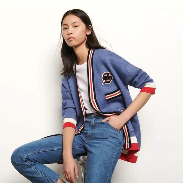 2020 spring and summer college style contrast color casual stripes women's knitted cardigan coat1, White
2020 spring and summer college style contrast color casual stripes women's knitted cardigan coat1, White