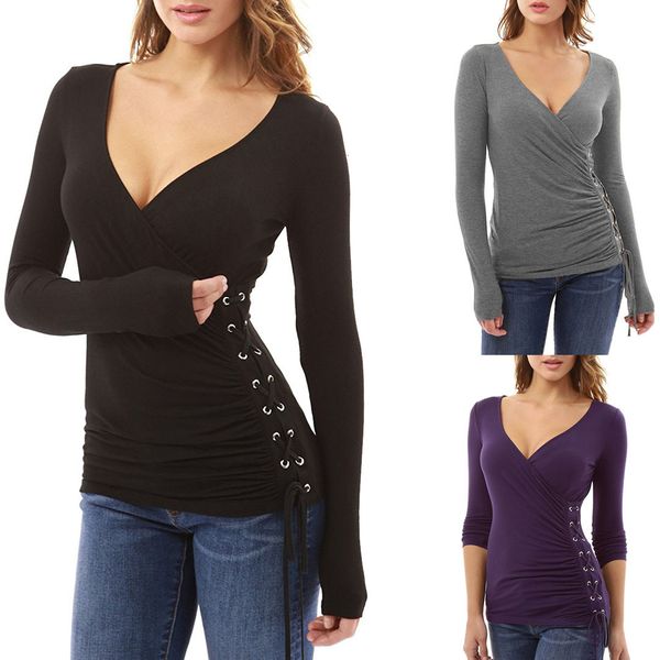 v neck slim bandge tshirt spring autumn long sleeve solid color tees fashion casual female clothing, White
v neck slim bandge tshirt spring autumn long sleeve solid color tees fashion casual female clothing, White