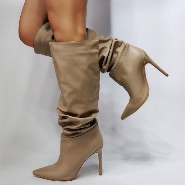 linamong new woman khaki pleated knee high boots pointed toe stiletto heels loose slip on long boots botas plus size shoes, Black
linamong new woman khaki pleated knee high boots pointed toe stiletto heels loose slip on long boots botas plus size shoes, Black