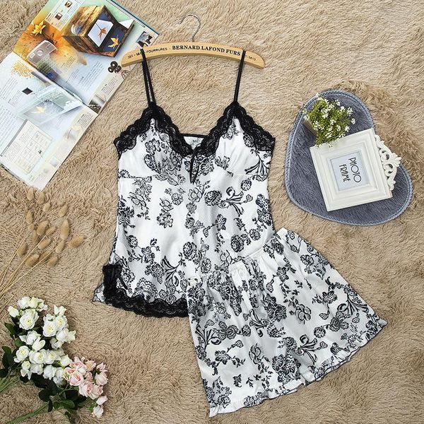 men's sleepwear sleeveless 2pcs strap shorts summer women nightwear v-neck sleep set lougne flower intimate lingerie soft negligee, Black;brown
men's sleepwear sleeveless 2pcs strap shorts summer women nightwear v-neck sleep set lougne flower intimate lingerie soft negligee, Black;brown