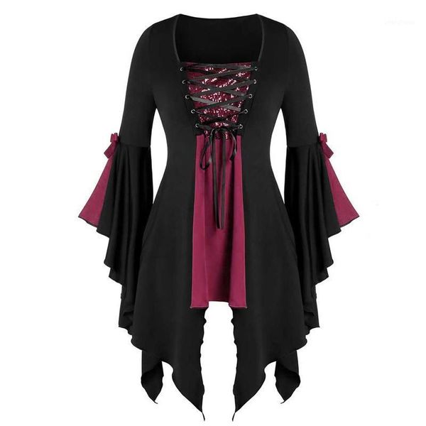 women plus size long sleeve sequined lace up gothic tunic tee casual female irregular hem shirt for 2020 fashion1, White
women plus size long sleeve sequined lace up gothic tunic tee casual female irregular hem shirt for 2020 fashion1, White