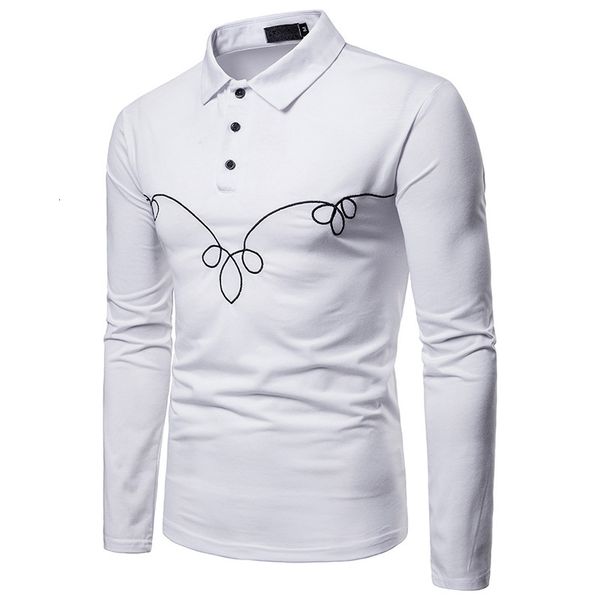 spring new solid color chest pattern embroidery men's lapel long sleeve polo, White;black
spring new solid color chest pattern embroidery men's lapel long sleeve polo, White;black