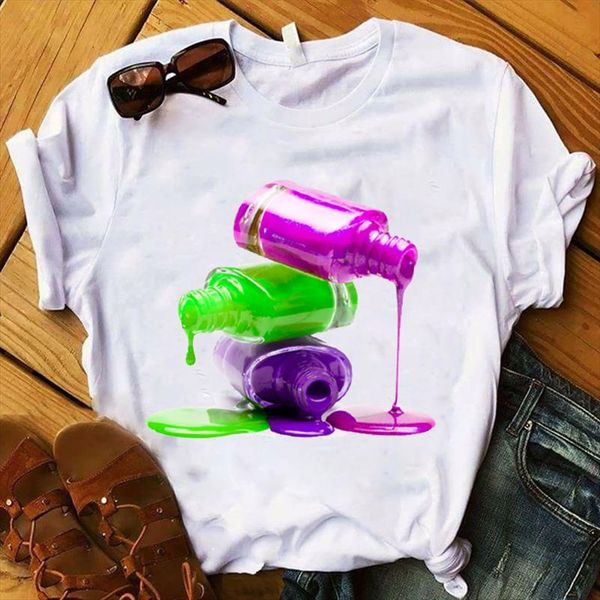 women lady t shirt nail polish 3d printed tshirt ladies short sleeve loose tee shirt women female clothes graphic t shirt, White
women lady t shirt nail polish 3d printed tshirt ladies short sleeve loose tee shirt women female clothes graphic t shirt, White