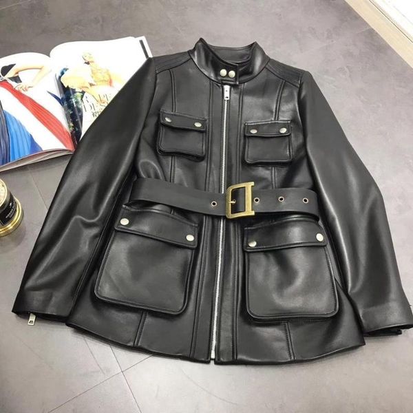 maylofuer 100% natural and real leather jacket with belt women genuine sheepskin coat stand collar with pockets in front1, Black
maylofuer 100% natural and real leather jacket with belt women genuine sheepskin coat stand collar with pockets in front1, Black