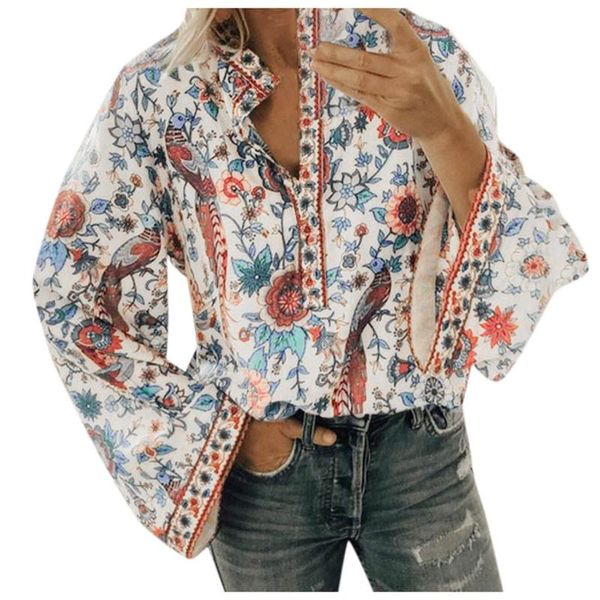 women's blouses & shirts bohemian blouse women flower pritned casual flare sleeve womens and floral print v neck loose pullover, White
women's blouses & shirts bohemian blouse women flower pritned casual flare sleeve womens and floral print v neck loose pullover, White