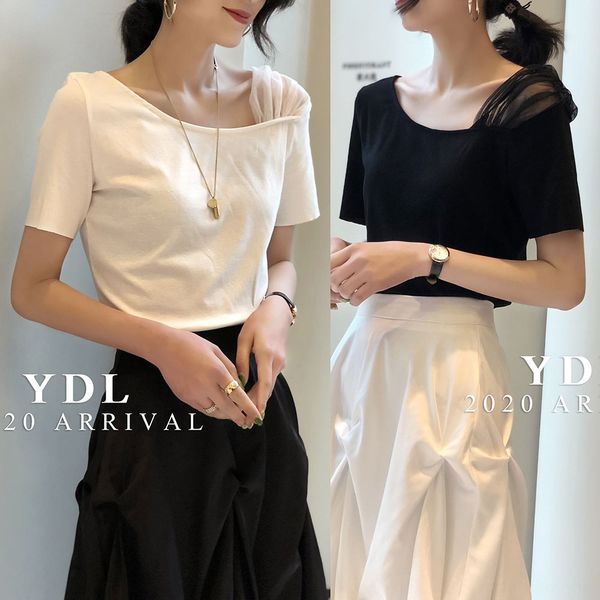 summer clothes 2020 new t- european fashionshoulder short-sleeved t-shirt women's summer base shirt design sense fashion y, White
summer clothes 2020 new t- european fashionshoulder short-sleeved t-shirt women's summer base shirt design sense fashion y, White