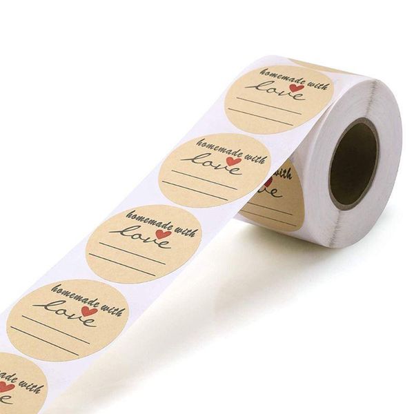 500 pcs/roll round kraft adhesive label homemade with love stickers for business 667a
500 pcs/roll round kraft adhesive label homemade with love stickers for business 667a
