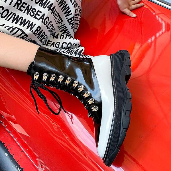 motorcycle boots women's shoes genuine leather mixed color metal decoration handsome shoes women ankle boots mujer, Black
motorcycle boots women's shoes genuine leather mixed color metal decoration handsome shoes women ankle boots mujer, Black