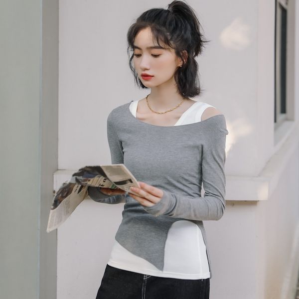2020 autumn korean one coat t-shirt shoulder with single long sleeve t-shirt for women with slim fit and two piece vvr7h, White
2020 autumn korean one coat t-shirt shoulder with single long sleeve t-shirt for women with slim fit and two piece vvr7h, White