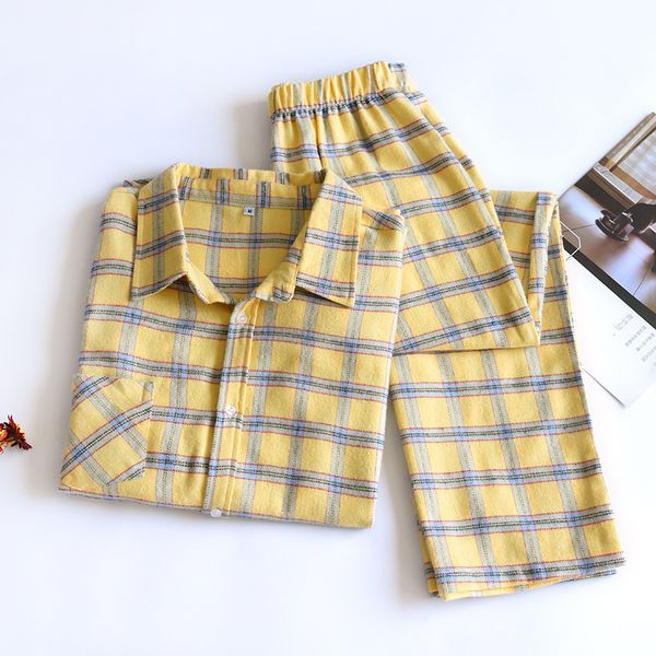 yellow classic plaid sanding pajamas flannel spring autumn pure cotton men and women yarn dyed cardigan long sleeve h, Black;brown
yellow classic plaid sanding pajamas flannel spring autumn pure cotton men and women yarn dyed cardigan long sleeve h, Black;brown