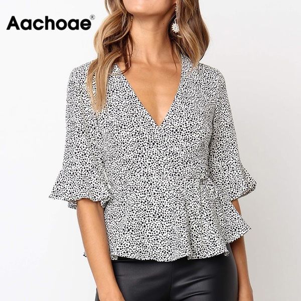 aachoae blouse women summer casual short sleeve v-neck polka dot blouse ladies office shirt ruffle tunic camisas mujer y200622, White
aachoae blouse women summer casual short sleeve v-neck polka dot blouse ladies office shirt ruffle tunic camisas mujer y200622, White
