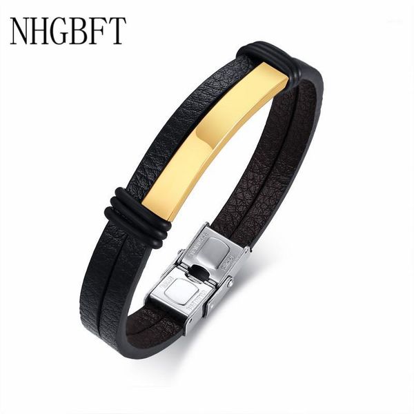 nhgbft black double leather bracelets for mens stainless steel accessories id bracelet bangle dropshipping1, Golden;silver
nhgbft black double leather bracelets for mens stainless steel accessories id bracelet bangle dropshipping1, Golden;silver