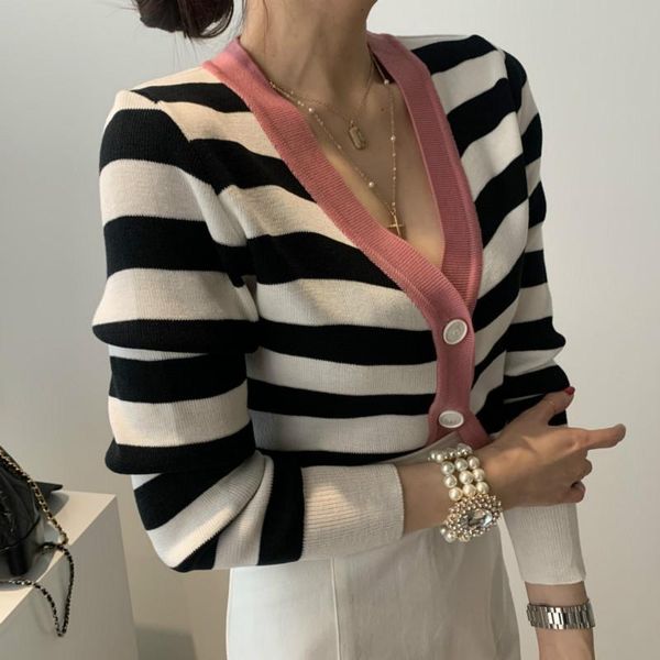 2020 new autumn patchwork striped cardigan women knitted deep v-neck single breasted sweater casual long sleeve korean coat, White
2020 new autumn patchwork striped cardigan women knitted deep v-neck single breasted sweater casual long sleeve korean coat, White