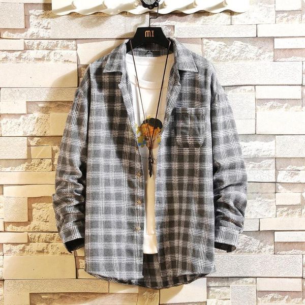 men's casual shirts fashion long sleeve plaid shirt loose large size teen student wear trend spring and autumn, White;black
men's casual shirts fashion long sleeve plaid shirt loose large size teen student wear trend spring and autumn, White;black