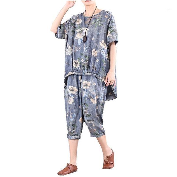 2020 summer new l xl size loose flower printing cowboy denim short sleeve casual two-piece suit female women two piece outfits1, Gray
2020 summer new l xl size loose flower printing cowboy denim short sleeve casual two-piece suit female women two piece outfits1, Gray
