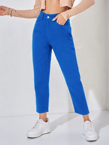 petite high waist slant pocket mom jeans j1xm#, Blue
