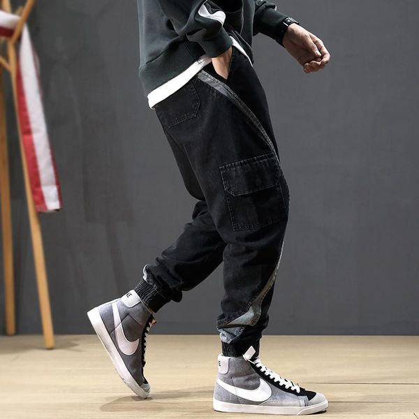 men's jeans streetwear men fashion loose fit stripe spliced multi pockets cargo pants harem japanese hip hop joggers, Blue
men's jeans streetwear men fashion loose fit stripe spliced multi pockets cargo pants harem japanese hip hop joggers, Blue