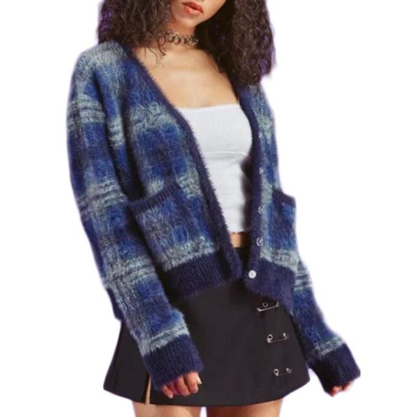women's knits & tees women long sleeve plaid knit cardigan v-neck button fuzzy plush sweater coat, White
women's knits & tees women long sleeve plaid knit cardigan v-neck button fuzzy plush sweater coat, White