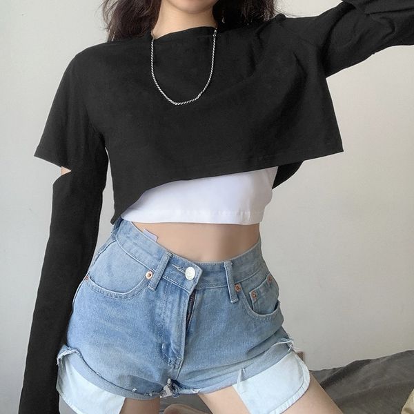 jxvlv autumn new street hollow-out ins fashionable stacked t-shirt sleeve coat broken racket fake two-piece long sleeve t-shirt women's, White
jxvlv autumn new street hollow-out ins fashionable stacked t-shirt sleeve coat broken racket fake two-piece long sleeve t-shirt women's, White