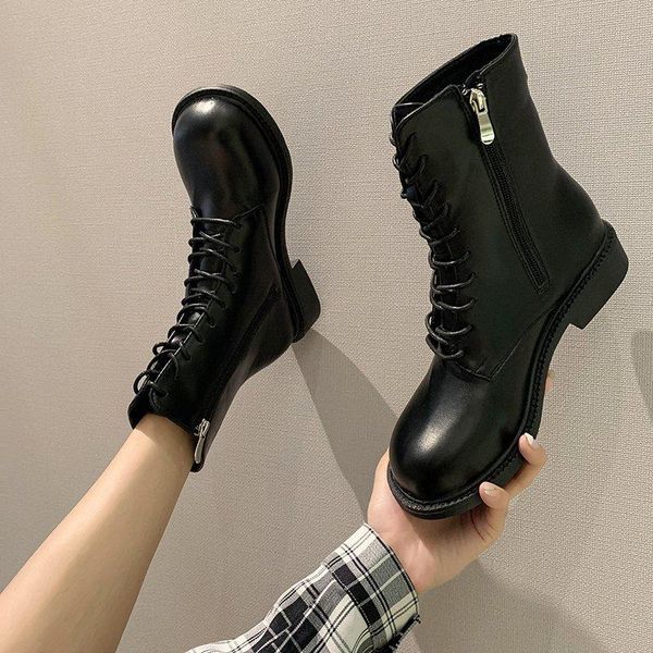 boots women new 2021 shoes back zip lace up zipper winter footwear luxury designer round toe riding rock rubber ladies med, Black 
boots women new 2021 shoes back zip lace up zipper winter footwear luxury designer round toe riding rock rubber ladies med, Black