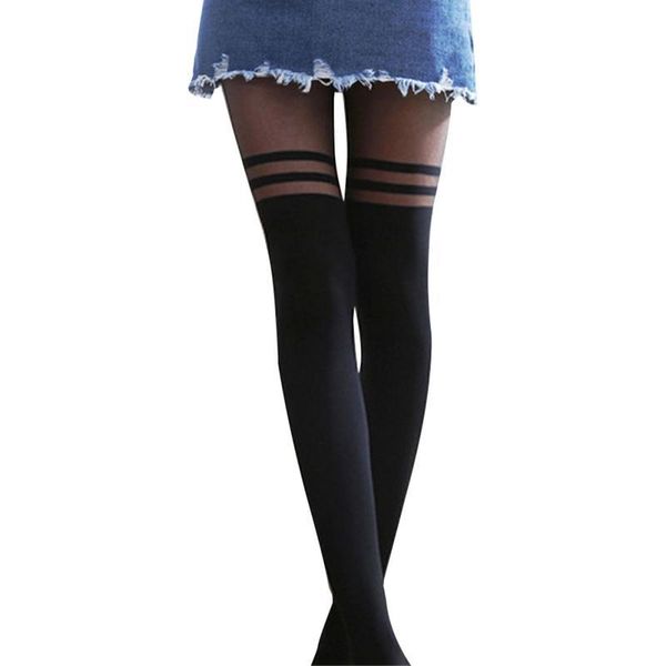 women cool stockings over the knee double stripe black temptation sheer mock suspender pantyhose tights, Black;white
women cool stockings over the knee double stripe black temptation sheer mock suspender pantyhose tights, Black;white