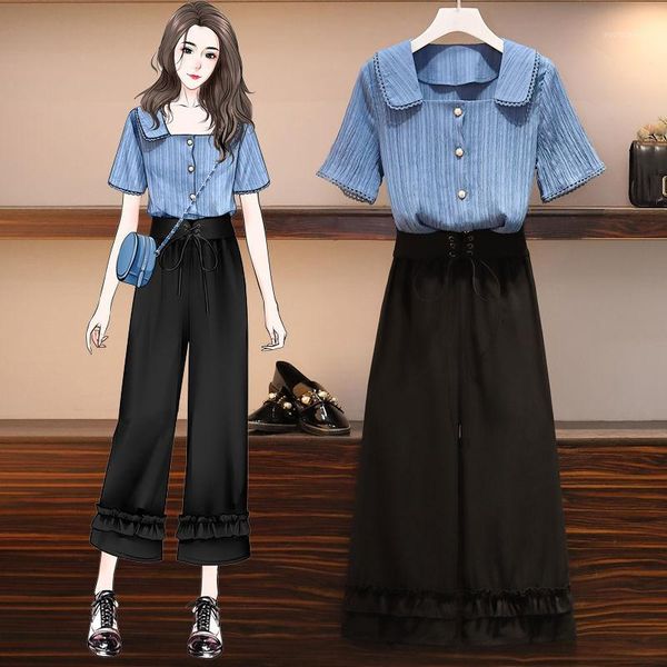 women new 2020 two piece set summer clothes for ladies elegant square collar blouse casual wide leg pants female suits l2561, White
women new 2020 two piece set summer clothes for ladies elegant square collar blouse casual wide leg pants female suits l2561, White