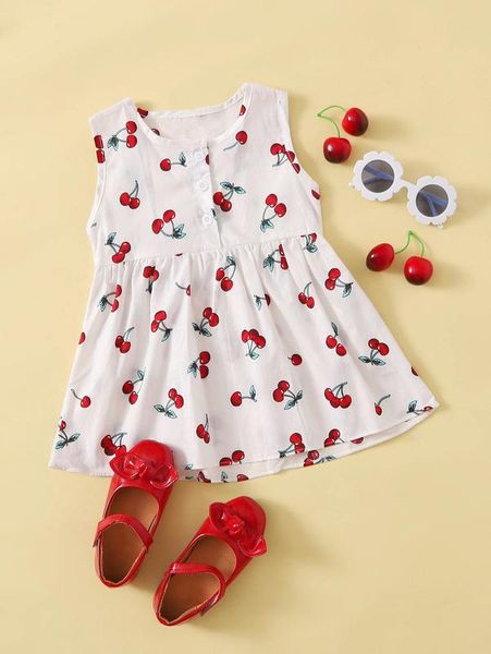 toddler girls half button cherry print dress she, Red;yellow
toddler girls half button cherry print dress she, Red;yellow