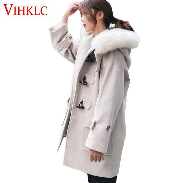 woolen coat women long section winter horn buckle thick fur collar hooded korean casual 2020 new solid color wool coat x378, Black
woolen coat women long section winter horn buckle thick fur collar hooded korean casual 2020 new solid color wool coat x378, Black