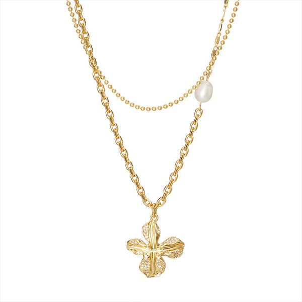 women's pure copper necklace four leaf flower shape gold plated pendant simple accessories, Silver
women's pure copper necklace four leaf flower shape gold plated pendant simple accessories, Silver