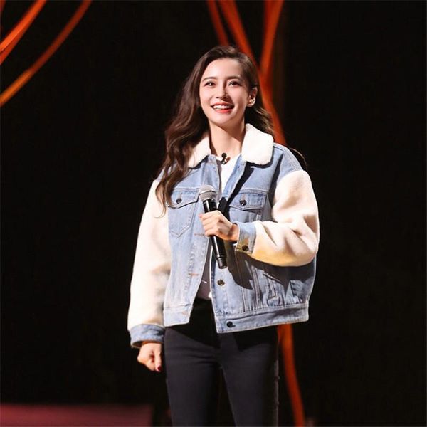 women's jackets 2021 short denim stitching lamb wool jacket autumn and winter, Black;brown
women's jackets 2021 short denim stitching lamb wool jacket autumn and winter, Black;brown