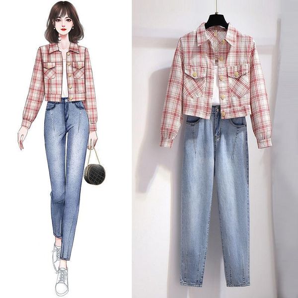 women's tracksuits early autumn three-piece set of 2021 small dress with denim suit fried street two-piece high-spirited., Gray
women's tracksuits early autumn three-piece set of 2021 small dress with denim suit fried street two-piece high-spirited., Gray