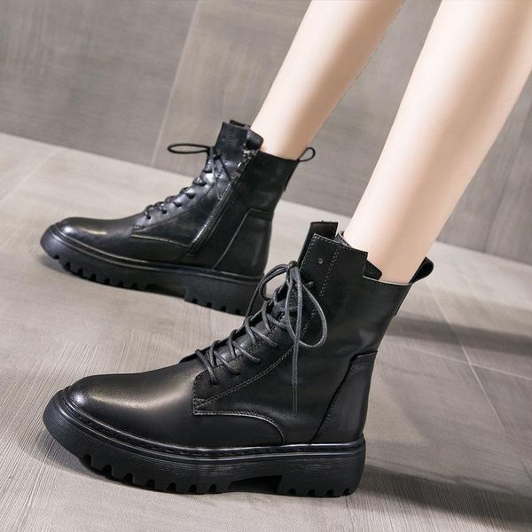 ankle boots 2020 new split leather women shoes autumn winter lace up flats boots british style side zipper short, Black 
ankle boots 2020 new split leather women shoes autumn winter lace up flats boots british style side zipper short, Black