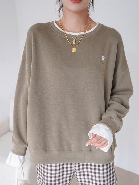 dazy floral embroidery 2 in 1 oversized sweatshirt s0sk#, White;black